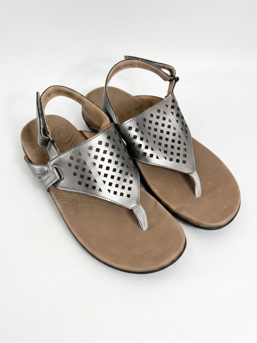 Rockport Women's Ridge Toe Post Sandal metallic silver brown size 7.5